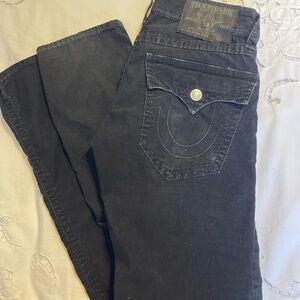 Black corduroy True Religion straight pants—GUC